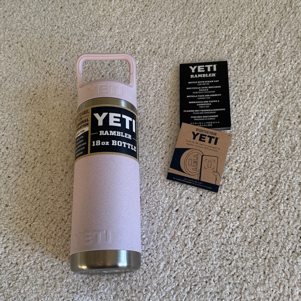 YETI Rambler 18 oz Bottle Chug Cap Pink Cherry Blossom Textured Travel Cup Mug - Picture 10 of 11